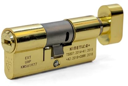 UAP Kinetica+ K4 3* Kitemarked Horizontal Euro Key & Turn Cylinder Door Lock - Advanced Home Security & Safety, Bio Key, 6-Pin, Anti-Bump, Anti-Drill (80mm 35EX-10-35 (40X/40) (Polished Brass)