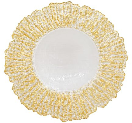 Elegant Gold Crackled Glass Charger Plate – 33cm Round Underplate Perfect for Weddings, Decorations, Parties, Special Events, Anniversaries, Tableware and Birthdays – 1 Pc