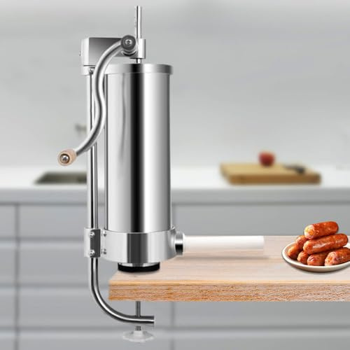 Spinta per salsiccia, in alluminio inossidabile, macchina per salsicce professionale manuale a spinta per carne con 4 tubi,Spinta salsiccia,Macchina per churros (verticale-3L)