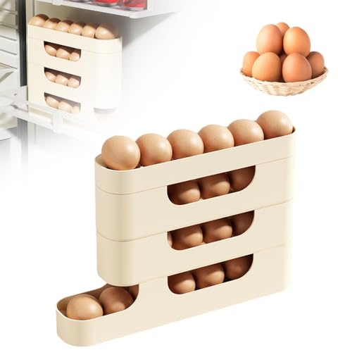 Eierbehälter für Kühlschrank, Kühlschrank Organizer Platzsparender Rollender Eierspender, Fridge Organizer Stapelbarer Eierhalter für Kühlschrankaufbewahrung, aus stabilem Material (4Pcs)