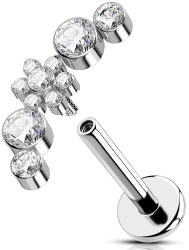 OUFER 16G Blume Titan G23 Conch Ring Innengewinde Curved Helix Earring Klar CZ Knorpel Ohrpiercing für Damen 8 mm Lip Stud