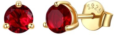 JustBeingCute Ohrringe Gold 585 Vergoldet Ohrstecker Silber 925 Zirkonia | Ohrstecker Gold mit Stein Geburtsstein Rot Grün Hypoallergen Stecker Schmuck Damen Geschenk für Frauen 4/5/6/6.5/7.5/8 mm