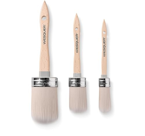 Wesquer Chalk Paint Brushes for Furniture, Round Wax Brush for Wood Staining, Craft Art, Decorative Painting, Furniture Refinishing & Milk Paint (3 Size in 1, 1.4, 2.1 Inch, 3 Pack)