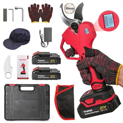 Electric Pruning Shears, 50mm Powerful Pruning Shears, Cordless Pruner with 2x7500mAh Batteries, Digital Display, 1000W Brushless Motor, Garden Secateurs for Gardens, Orchards