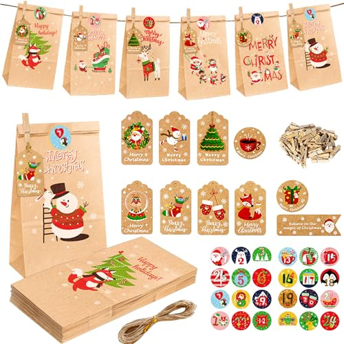 JAADU Calendario de Adviento para Rellenar, 24 calendarios de Adviento para rellenar con pegatinas de Navidad, Calendario Adviento Rellenable Diy