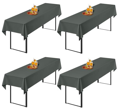 Showgeous 4 Stück Biertisch-Tischdecken für Bierzeltgarnitur, Anthrazit | 250 x 100cm, Blickdichte, waschbare Polyester-Tischdecken für 50 und 70 cm breite Biertische und Bierzeltgarnituren