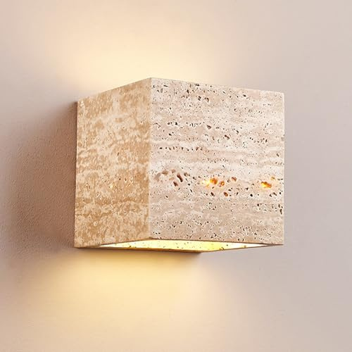 Applique in pietra per esterni/interni, lampada da parete in travertino giallo impermeabile IP65 per esterni, apparecchi di illuminazione bianco caldo 3000K con luce su e giù, lampada da parete in mar