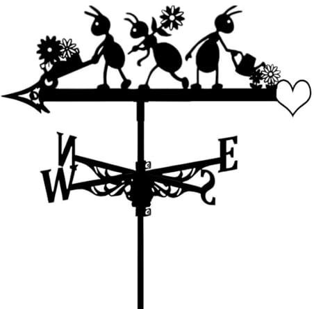 Girouette en Fer sur Pied et indicateur de Direction du Vent pour Toit de Chien, Silhouette de Coq pour Grange, Garage, Gazebo, Porche (Fourmis)