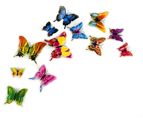 Generisch 12 Stück 3D-Schmetterlings-Wanddekoration mit Schmetterling Deko und Schmetterlinge Deko als 3D Schmetterlinge für die Wand für Schlafzimmer, Kinderzimmer, Hochzeit, Geburtstag und Mehr