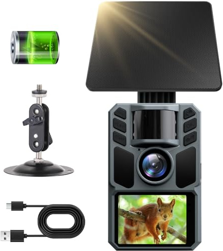FKPCAM 4K 64MP Wildkamera Solar, Eingebaute 5000mAh Lithium-Batterie, 0.2s Auslöser, wildkamera mit bewegungsmelder nachtsicht, Wildtierkamera mit Nachtsicht, IP67 Wasserdicht, 120° Weitwinkel