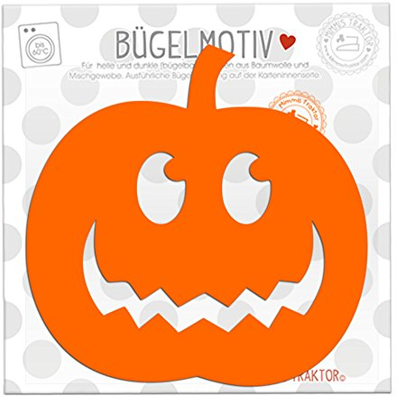 Bügelbild Gr. L Kürbis 13 x 13 cm ORANGE Flockfolie Aufbügler Applikationen Bügelsticker für Stoffe Textilien Kinder zum Aufbügeln Flicken