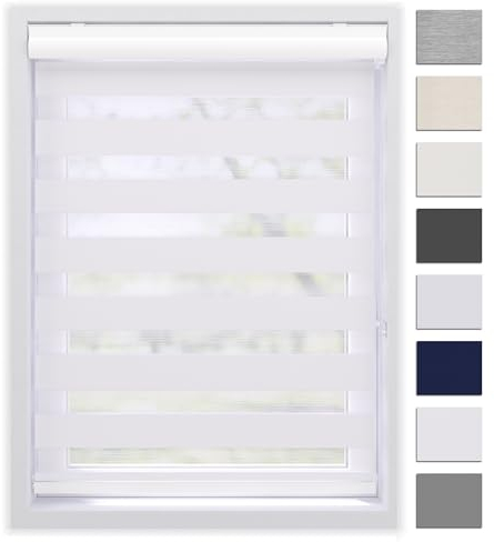 EFIXS Doppelrollo mit Kassette Montage Wand/Decke mit Bohren Breiten: 40-220, Höhe: bis 240 Hier: BxH (60 x 240) cm (Weiss) Premium Duorollo, oder ohne Bohren mit Klemmhalter am PVC-Fenster