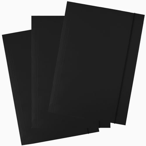 D.RECT 25 Stück Sammelmappe aus Karton - Postmappe mit Gummiband - 300g Schwarz
