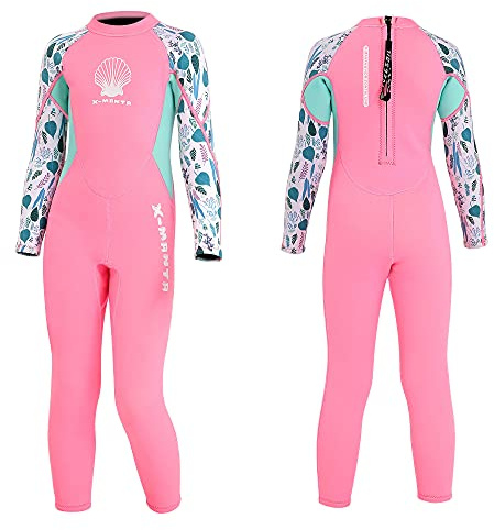 MWTA 2,5 mm neopren termisk dykdräkt för barn, pojkar och flickor, långärmad våtdräkt, småbarn, junior, simning, dykning, surfing, rosa, storlek XXL