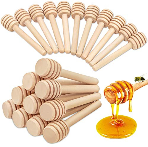 WZYTEU 35 Stück Honiglöffel,Einzeln Verpackt Haushalt Holz Honigstab für Hochzeit Geburtstag Babydusche Weihnachten Party Sammeln Rührstab Stick(10cm)