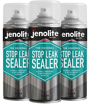 JENOLITE Spray Scellant Anti-Fuite | TRANSPARENT | 3x400ml | Scellant anti-fuites pour gouttières et toits plats | Joint d'étanchéité imperméable | Remplit, scelle et arrête les fuites