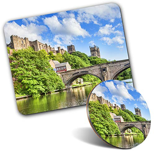 Rectangle Mouse Mat & Round Coaster Set - Durham Castle & Cathedral England 20 cm & 9 cm for Computer & Laptop, Office, Gift, Non-slip Base #21481