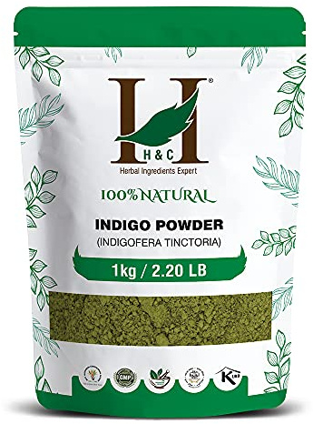 H&C HERBAL INGREDIENTS EXPERT Indigo-Pulver (Indigofera Tinctoria), 1 kg-Packung, Natürlich, Chemikalienfrei & Natürlich, für dunkle Brauntöne und Schwarz, zum Färben von Haaren