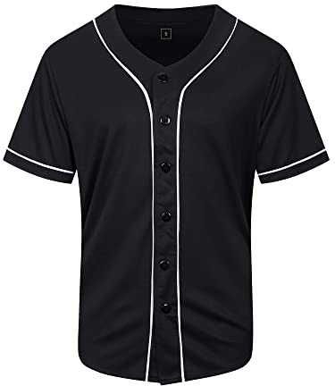 KUAIPAO Blank Baseball Jersey,Short Sleeve Plain Jersey Shirt,Sports Uniform for Men Women (White, Black, Red,Blue,S-3XL) (S, Black)