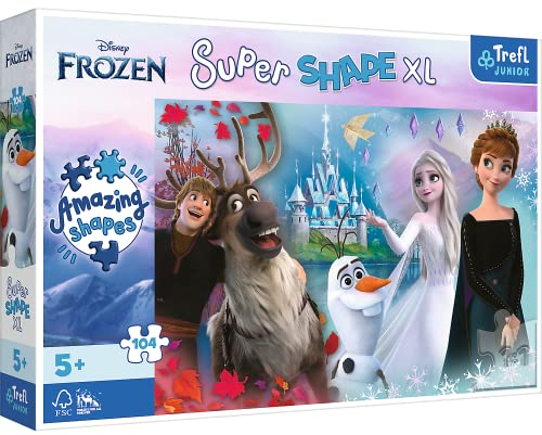 Trefl Junior - Frozen, Die Welt von Anna und ELSA Macht Spaß - Puzzles 104 XL Super Shape - Verrückte Formenpuzzles, große Teile, Bunte Puzzles mit Frozen Märchenfiguren, Spaß für Kinder ab 5 Jahren