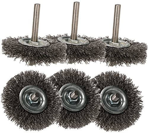 KOTARBAU® 6 x Cepillos de Disco de Alambre 60 mm, Cepillo para Metales y Piedra para Limpiar y Eliminar el óxido, Pintura, Cepillo metálico para Taladro, Cerdas onduladas, Vástago Redondo 6mm, 6 ud