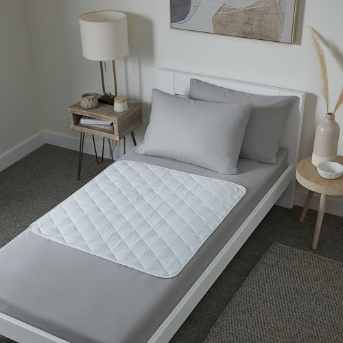 Washable bed mats by guardedsleep | Premium quality waterproof bed pads | Incontinent bed wetting sheets for adults or children | Reusable mattress protector (1, Without Wings (White))
