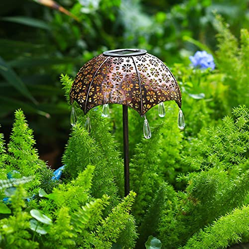 AAOTE Solar Garden Stake Lights,Outdoor Metal Umbrella Lights Garden Statue,Waterproof Landscape Lights,Decorative Solar Lights for Pathway Backyard Patio
