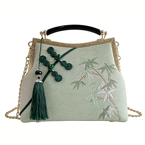Anopo Pochette e Clutch Ricamate per Donna con Frange | Borsa a Tracolla Vintage con Ricamo di Bambù, Ideale per Matrimoni, Serate e Occasioni Formali
