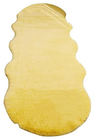 GueTTO Hochflor Teppich Wohnzimmer Kunstfell Super Soft Einfarbig in Versch, Fellteppich ​Kunstfell Teppich Imitat in Creme Dicht Flauschig Seidiger Glanz,Gelb,60x240cm