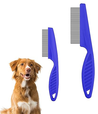 NQEUEPN 2 Packs Pet Hair Comb, 2 in 1 Multifunctional Pet Comb, Blue, Stainless Steel & ABS, All Ages, Pet Owners with Dogs or Cats