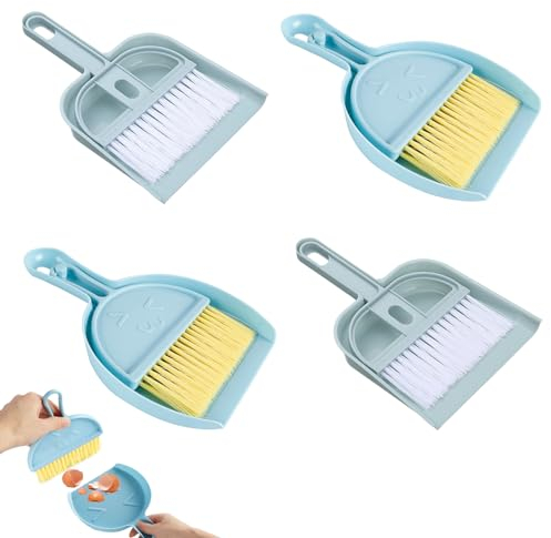 Mini Broom and Dustpan Cleaning Set, 4-Piece Dustpan and Brush Set, Portable Tabletop Dustpan with Round Hanging Round Handle, Small Dining Table, Crumb Sweeper for Computer Desk