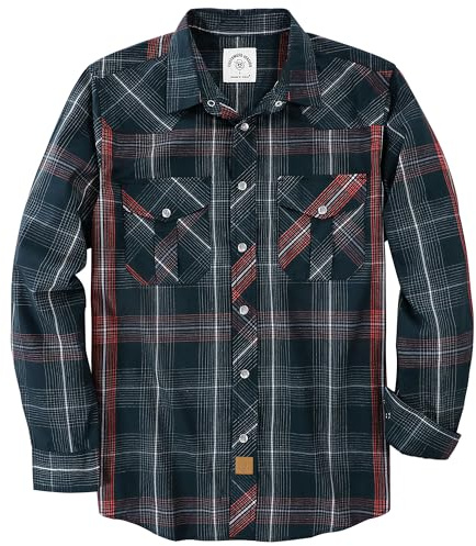 Dubinik® Westernskjorta för herrar, långärmad rutig flanellskjorta med pärlemorknappar, ledig vintage-, cowboy- och countrystil, L