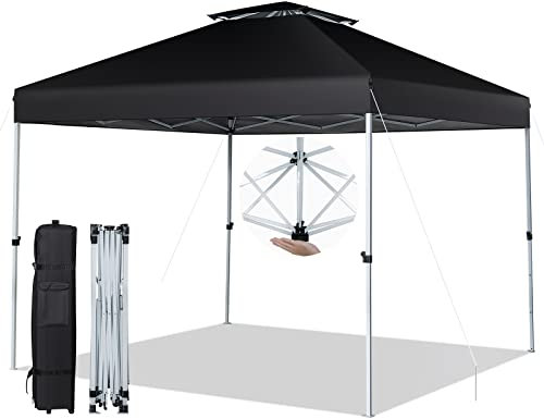 HOMASIS Pabellón Plegable, Pabellón Pop up Impermeable con protección UV 50+, Pabellón de Altura Regulable con Bolsa de Transporte, Carpa de jardín con Estructura metálica, 305x305cm (Negro)