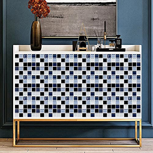 Peel and Stick Backsplash Tile Stickers Navy Blue Black Stick on Tiles PVC Tile Stickers for Kitchen Heat Resistant Tile Stickers for Bathroom Waterproof Self Adhesive Tiles for Walls Peel and Sti
