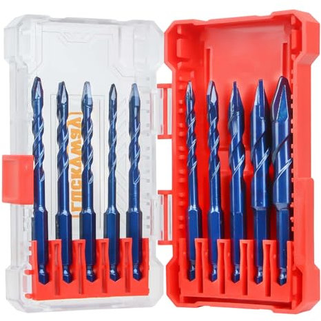 Luckyway 5/32-1/2 Masonry Drill Bit Set 10-Piece,Concrete Drill Bit Set, Special Crooked Head Eccentric Drill Bit Set Profession for Glass,Brick,Plastic,Cement,Wood,Tile,Metal with Bit Storage Case