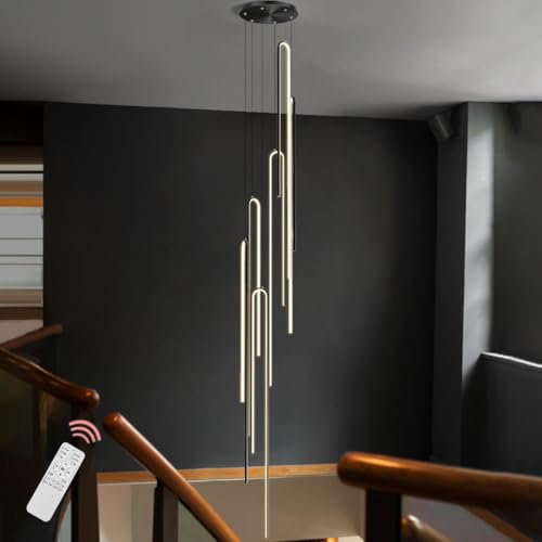 DOCJX Pendelleuchte LED 246W Treppe Moderne Pendellampe Höheverstellbar Lüster Dekoratives Kronleuchter Dimmbar Treppenhaus Hängeleuchte Für Treppe Wohzimmer Esszimmer Schlafzimmer Deckenleuchte Schwa