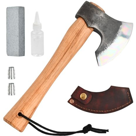Kleine Camping Axt 30 cm inklusive Scheide – Handliches Beil mit Holzgriff für Outdoor, Survival und Bushcraft – Scharfe Axt als Geschenk