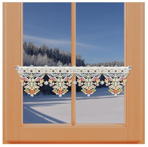 kollektion MT Feenhaus-Scheibengardine Weihnachtsglanz Echte Vogtländischer Spitze Winter-Spitzengardine mit festlichem Weihnachtsbaum 19 x 16 cm
