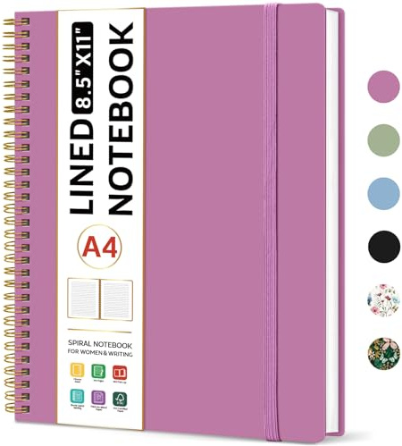 Taja Spiral Lined Notebook, 8.5x11 Notebooks for Work, Large A4 Journal for Women & Men, College Ruled Journaling Notebook for Writing, Plastic Cover Spiral Journal, Purple