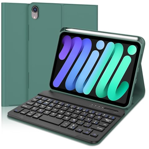 WINCHKING Funda teclado para iPad Mini 7 2024/6 2021 8,3, funda con italiano QWERTY Bluetooth teclado para iPad Mini 6a/7ª generación 8.3 pulgadas, verde
