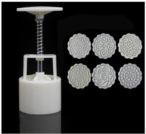 Hand Pressure Moon Cake Mould, Press with 6 Stamps,Cake Maker,DIY Cookie Cutter 50g/63g/75g Flower Press Mooncake Mould,Mooncake DIY Tools for Baking Cookies