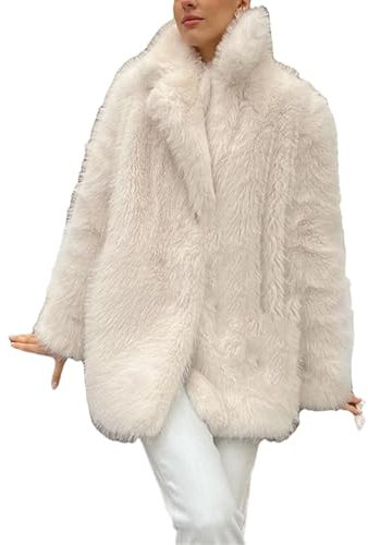 Vogrtcc Luxuriöse flauschige Kunstfelljacke für Damen, Wintermantel, dick, warm, langer Pelzmantel, Oberbekleidung, Modell beige Pelzmantel, XS Short