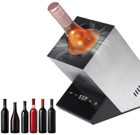 ZyKnaurral 750 ml elektrischer Weinkühler für Rot- und Weißwein oder Champagner, Einzelflaschen-Weineimer aus Edelstahl für Küche, Wohnung, Villa, Wohnmobil,Silver