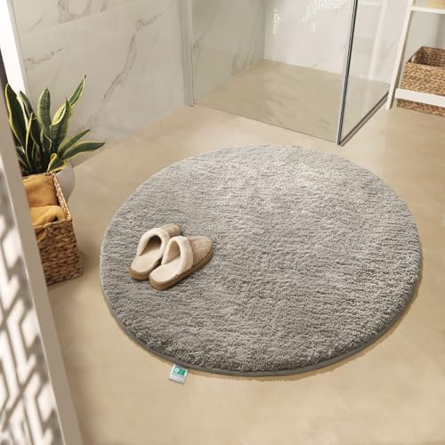 KARAT Badematte Sky, Badteppich in Rund, Dichtes, Flauschiges Wohlgefühl für Ihr Zuhause, Badvorleger rutschfest waschbar, schadstoffgeprüft (Ivory, 95 cm (Rund))