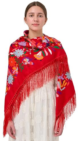 YHDDYG Mexican Fiesta Scarf Christmas Shawl Wrap with Tassel Fringes – Traditional Cinco de Mayo Ethnic Accessory, Lightweight Breathable Fabric for Women’s Festival Dance Costume N1 (Red)