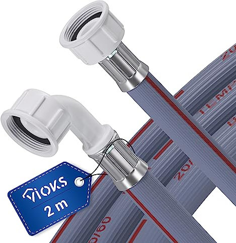 VIOKS Manguera de entrada para lavadora de 2 metros, 25 °C, 3/4 pulgadas, recta/ángulo, extensión de manguera para lavavajillas y manguera de agua para lavadora