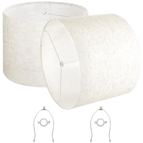 VEVOR Drum Lamp Shade 2 Set, 16 in Top x 16 in Bottom x 12 in High, Large Lampshade with Harp, Replacement Lamp Shade for Table Lamps Floor Lamps Pendant Lights, Easy Assembly Required (Light Linen)