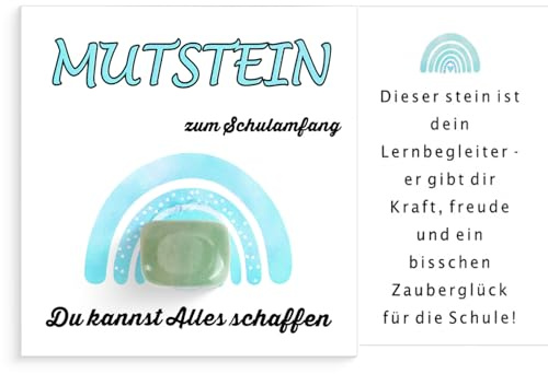 Mutstein Geschenk Glückssteine Jungen, Schultüte Schulkind, Grüner Mutstein + Grußkarte + Geschenkbox Blau, Schulanfang Schulstart Schultüte Füllung