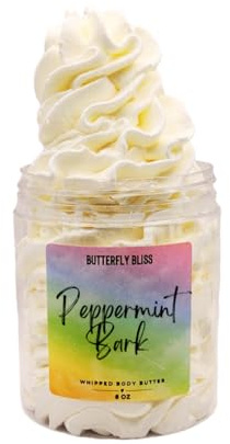 Peppermint Bark Whipped Body Butter – Holiday Candy Scented Moisturizer – Shea, Mango & Coconut Oil – Vegan, Paraben-Free Winter Skincare Gift – 8 oz Jar