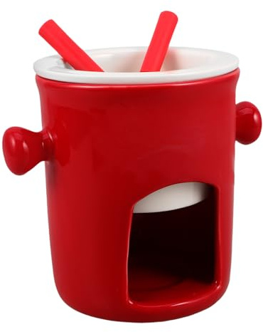 Zerodeko Fondue de Cerámica para Chocolate con Taza para Derretir y Calentar Incluye Tenedores para Postres y Reuniones Familiares